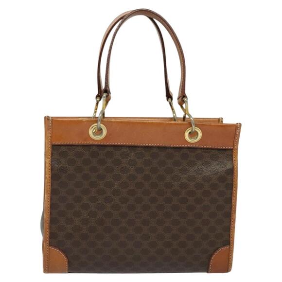 CELINE Macadam Canvas Hand Bag Pvc Leather Brown Gold - Picture 2 of 12